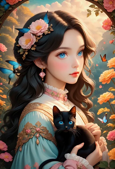 Close-up of a person holding a black cat, product introduction photo, Instagram featured photo, Paola Cudacchi style photo, Instagram, mother photo 4k, album art, official artwork, Instagram photo shoot , fantastic fairy tale, cute aesthetic, so magical an...