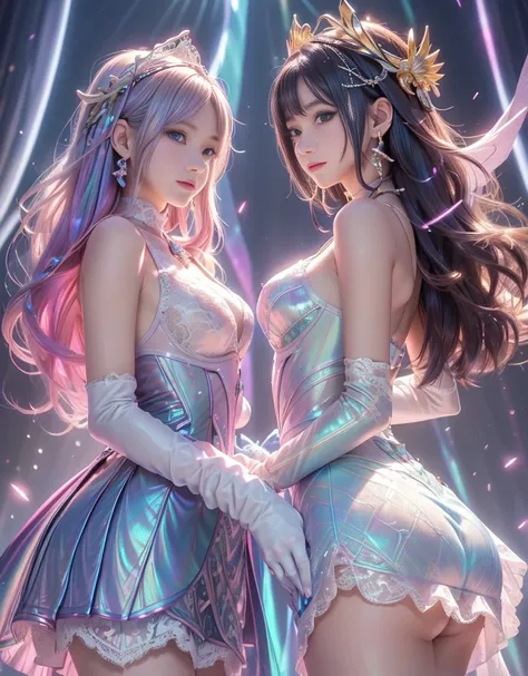 //  style for stilets  (  maximalism  :1.5),  (((  anatomically correct human body  ))),     super high resolution,         masterpiece       ,      top quality,  Two goddesses standing side by side   　((whole body)), Happy Pace      , とても    long hair, Bi...