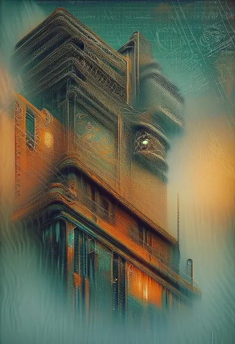 abstract colors, texture, film grain, skin pores:0.1 intricate dramatic portrait of a beautiful windblown scifi scientist standing on a balcony overlooking a futuristic (solarpunk)1.2 city, foggy morning, cinematic movie still frame, blade runner 2049, pun...