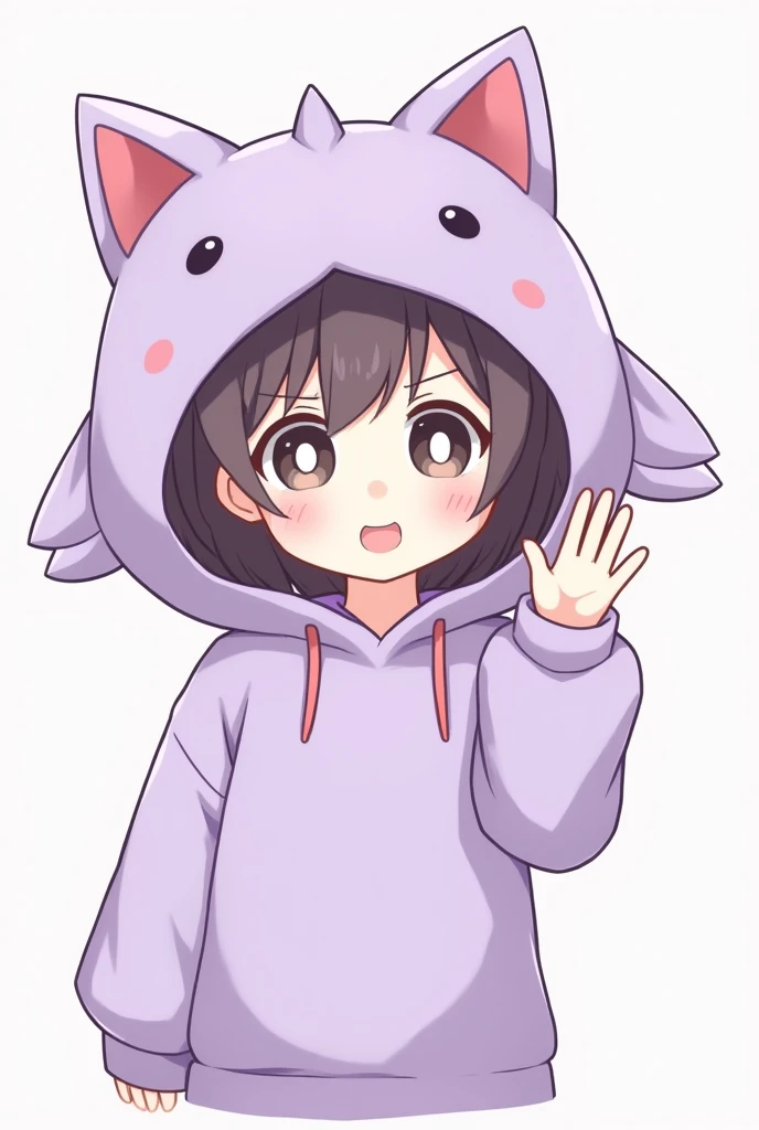 The gender of the cute SD character wearing a catfish hat is a person with a neutral image, and the main color is light purple, and the main color is light purple, and I want the catfish to look like a cat living in water rather than a real catfish; and si...