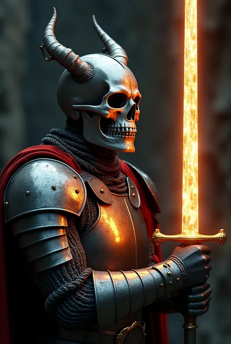 you could create a man in dragon armor with a skull on his face from medieval times with a repetitive light sword
