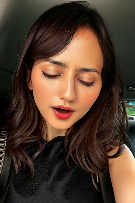 masutepiece,,award - winning photo, Extremely detailed, edgOrgasm,Face Focus, Face Close-up、Woman with mouth open and eyes closed , Woman with Edge _Face、30-years old、A dark-haired、 News Anchor、Glossy skin、In the car、nsfw,