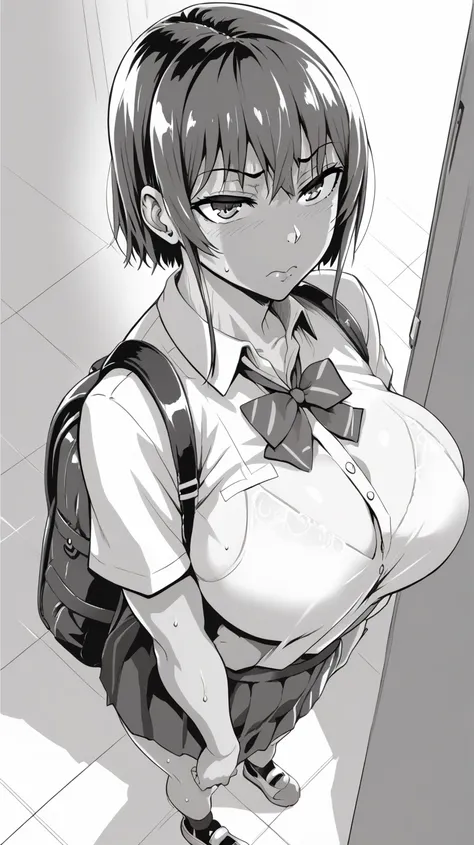    score_9,    score_8_above,    score_7_above,    score_6_above,  Takeda Hiromitsu style , a girl,       High resolution,       Anatomically correct   ,    Closed mouth   ,    short hair  ,  breasts,  big breasts,      tan lines   ,Takeda Hiromitsu,  scho...