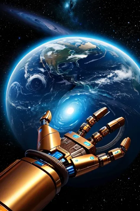 robotic hand of god creating the universe