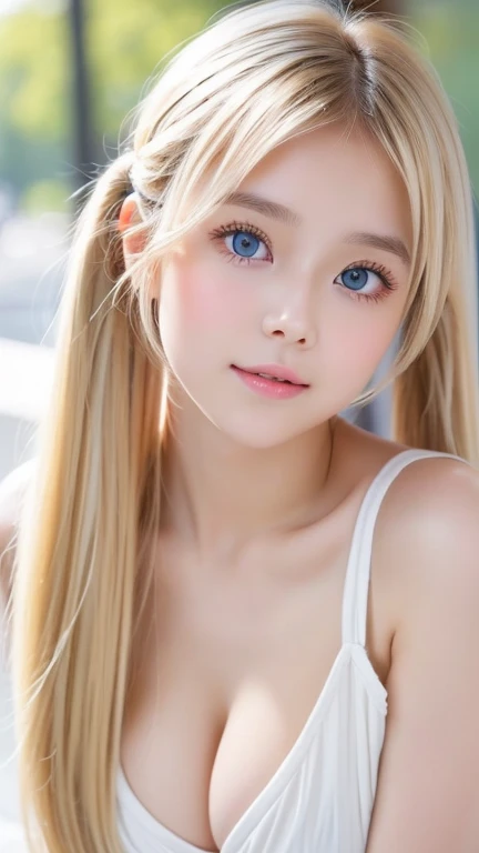  blonde twin tails are sexy ,  so her young face is so cute and her first 々 so innocent and beautiful 、Very beautiful, shiny white skin、 bangs that fall over the eyes、Beautiful, disheveled bangs between eyes、 very beautiful and beautiful shining super brig...