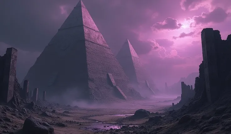  Ruined Pyramids , another planet, terror, Cosamic horror ,  inspired by Lovecraft