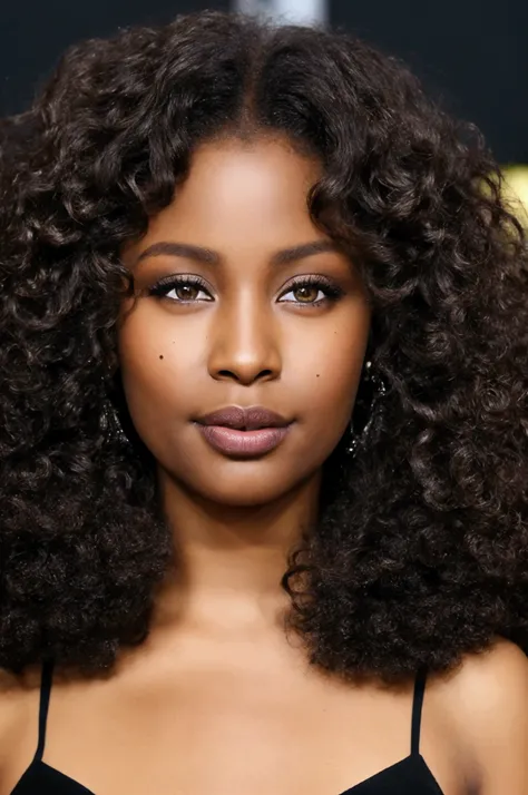 light brown eyes, afro curly black hair, dark skin, full lips, high quality photography, hdr, smooth, sharp focus, high resolution, bokeh, deep of field, 