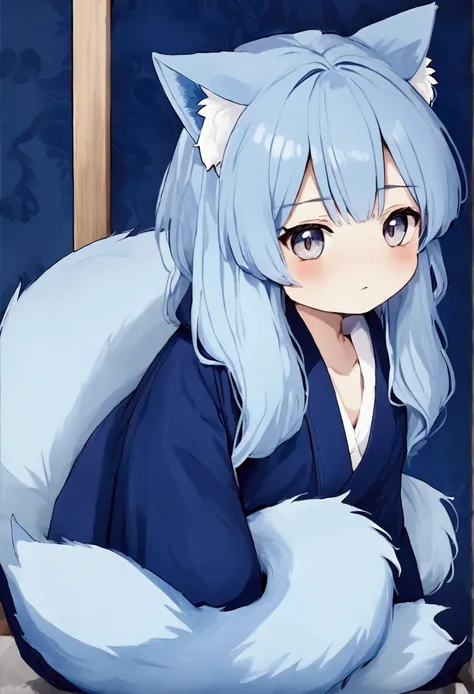 fox Light blue hair 　beast girl　indigo fur　fox beast girl