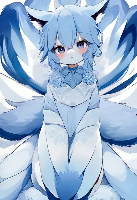 fox Light blue hair 　beast girl　indigo fur　fox beast girl