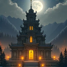 Change the time in this image of the temple to night