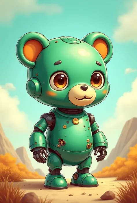 small green metal robot cartoon style bear