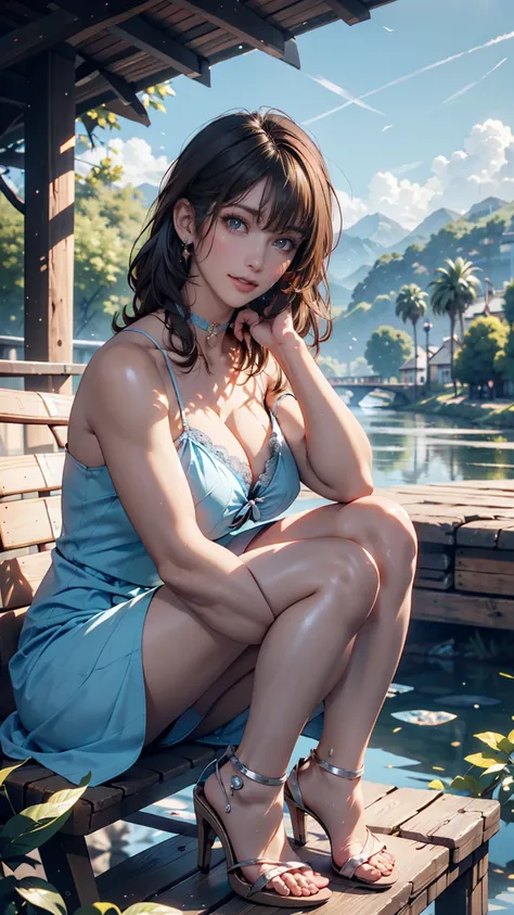 landscape, summer, きれいなriver, forest, unmanned, river,  blue sky,  no one, Mountains in the distance々, 【HD Details,  super detailed, membrane,  hyperrealism, Soft light,  Deep Focus Blur ,  ray tracing,  hyperrealism. , アートステーション pixiv Gwise, Makoto Shinka...