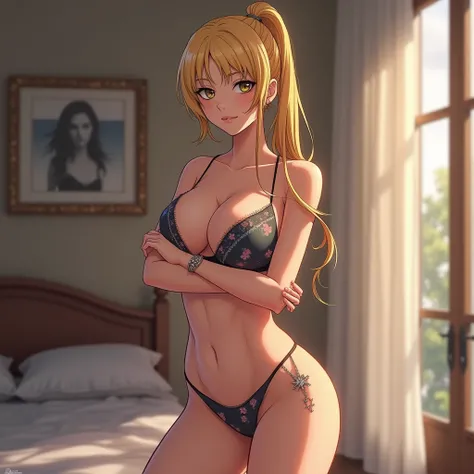 anime girl 1 very young looking skinny teen girl in posing shot, very skinny and tight supermodel body, legal but looks sexy, long blonde ponytail hairstyle, in a sweet high school teen bedroom, (((NUDE))), (((FIRM TITS EXPOSED))) (SHAVED PUSSY EXPOSED))),...