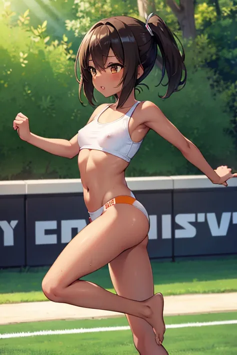 nsfw, Sporty girl with brown skin running exposed