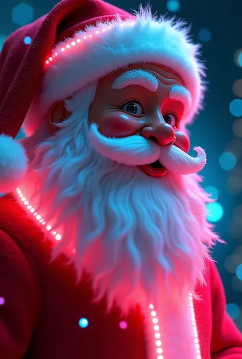 Digitalizing neon santa claus close up