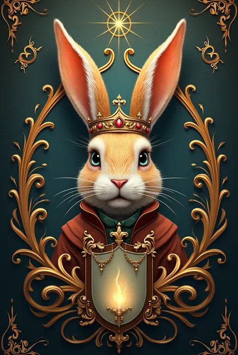 Make me an elegant Victorian French style family coat of arms of a rabbit that has to do with magic 