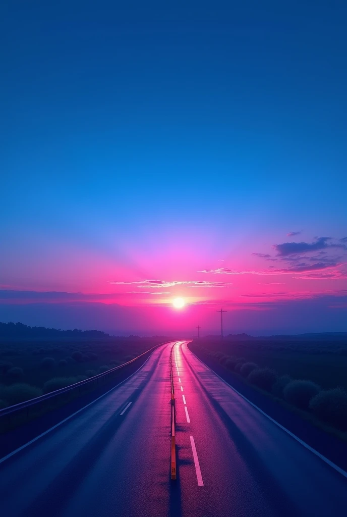 Cobalt black at sunset with neon color tinted at sunset by the highway
