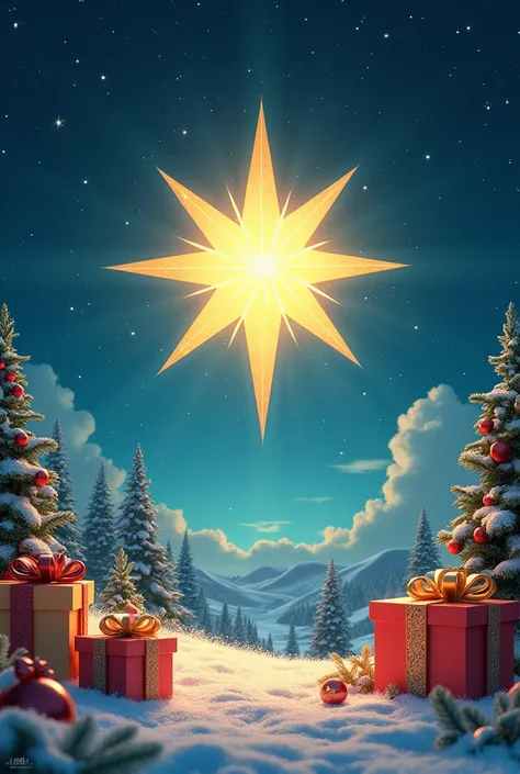 The most beautiful tender candies beautiful and colorful postcards of the giant and beautiful star of Bethlehem the starry sky Christmas landscapes gifts of colors red blue gold green in vintage style 