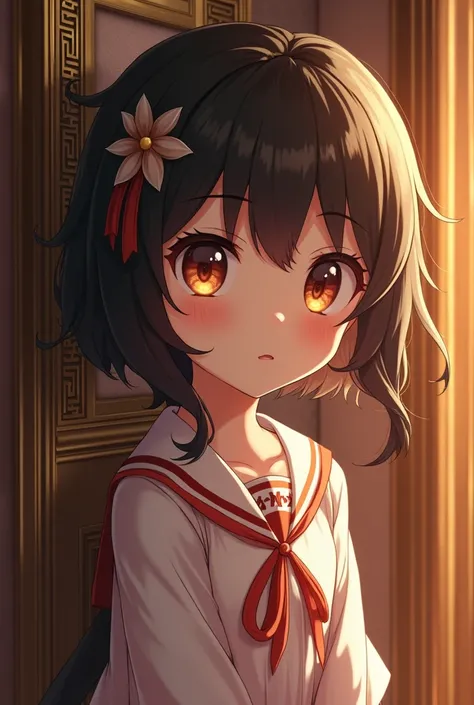 A small, cute loli girl in Genshin style, official artwork, a painting hanging on the gorgeous golden splendor wall, CG, extremely detailed, intricate, masterpiece, hyperrealistic, 8K, realistic lighting, volumetric lighting, chiaroscuro, dramatic lighting