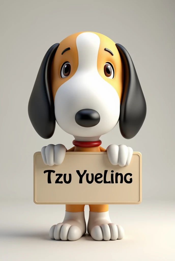 Snoopy 3D holding a sign with the name "TZU YUELING "