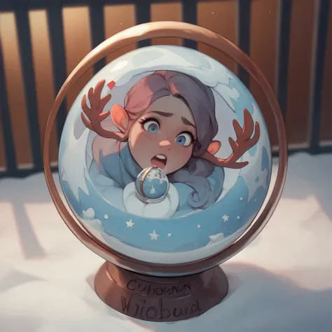 ((A gorgeous Christmas witch is visiting her captive who is trapped in a magical snow globe that acts as a prison)). Trapped inside the snow globe is a tiny sexy woman being transformed into a female deer ((feminine human body with deer-like features))