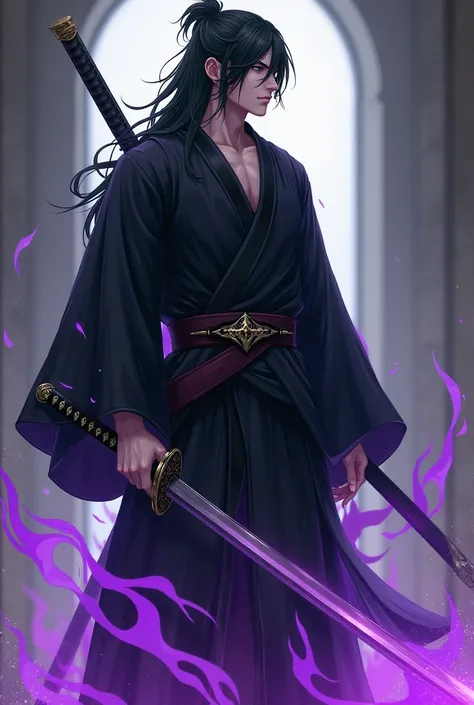 Yamoshi,I am a male man , 25 years, my hair is black and long , he covers parts of my face  , I have a muscular and defined body ,mido 1,89cm. I am the recently named pillar of the black flame and I use a nodachi katana whose blade is black, I wear a black...