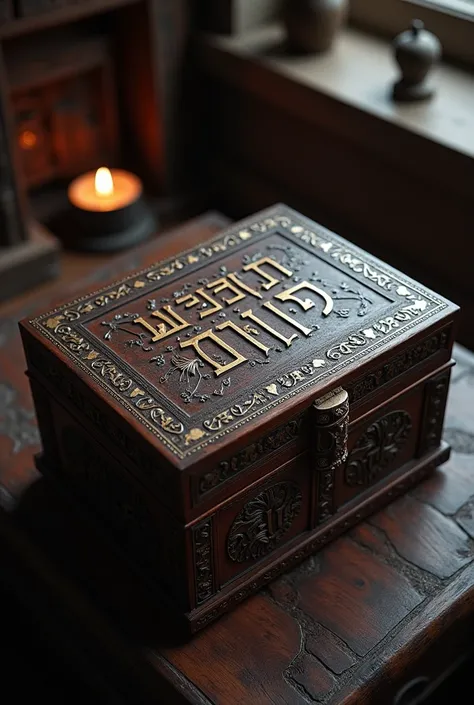 box decorated with ancient Hebrew letters 