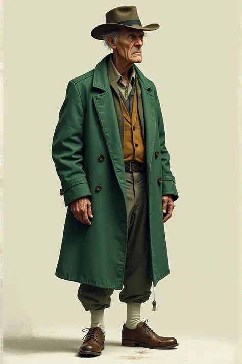 Mr. X is of medium height, but the thinness of his body and the length of his legs give
him the appearance of being much taller. The green coat he is putting on seems to have
been once a smart garment, but has originålly been worn by a man much shorter tha...