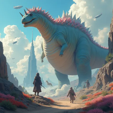 fantastic world,dream like world,huge belly creature dinosaurs,unicorns,ninjas,wonderous landscapes,airships,giant cyberpunk city,illustrations,sharp focus,physically-based rendering,professional, vibrant colors,portraits,horror,anime,sci-fi,photography,co...