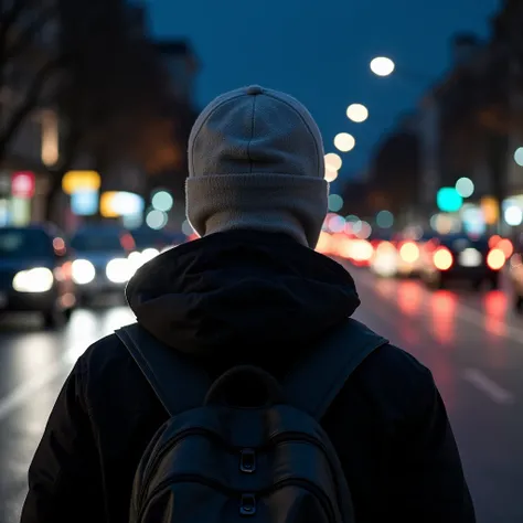 ((realistic, professional photography, long exposure effect, masterpiece, highest quality, best quality, film, Highest image quality, High resolution, photorealistic, extremely detailed CG unified 8k wallpaper)) Wide-angle backshot photo of a young man. He...