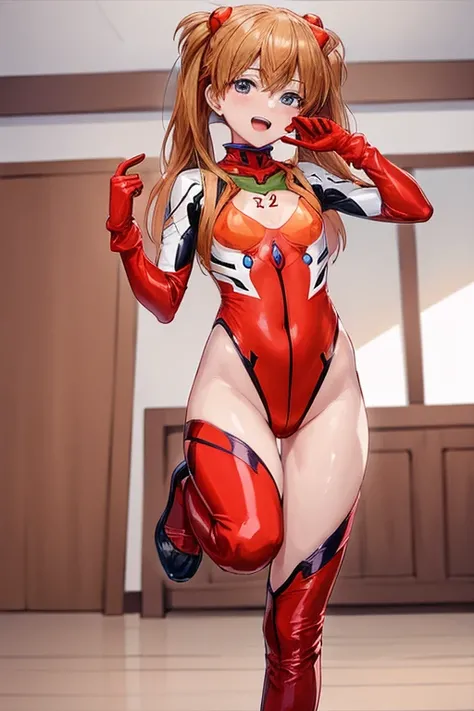 (( top quality)), ((masterpiece)), (be familiar with),  perfect face, indoor, bedroom,  watching viewers,
One woman,  Soryu Asuka Langley,
 open mouth,  with an ecstatic expression , blush, smile,
 small tits,  flat chested, Young girl, Lori,  s,  girl,
 l...