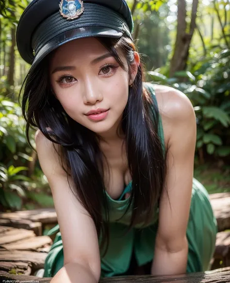 detailed close-up portrait of a chinese woman ((wearing police tight uniform, police hat):1.32), (naked:1.3), ((playmate likeness):1.2), ((beautiful detailed eyes, round big eyes shape, beautiful detailed lips, small nose, extremely detailed face, round fa...