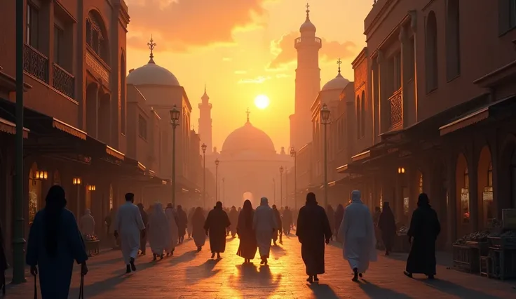 Create a scene of a way to home in madina