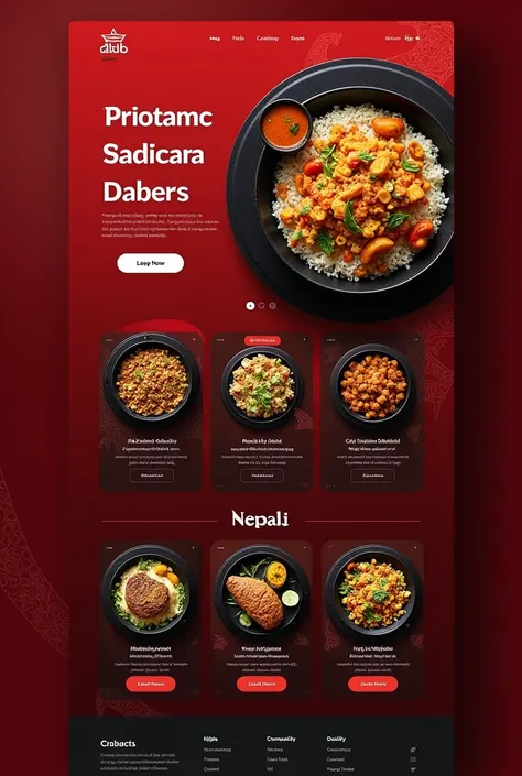 Nepali foods picture ordering online page red and black theme