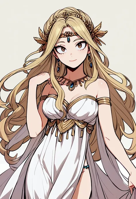 My hero academia, Girl with long blonde hair and brown eyes, beautiful, Aphrodite, Greek dress