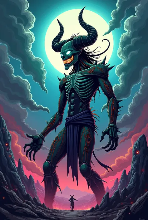 Create the supay  ( Andean demon )  in an illustronaut-style illustration
