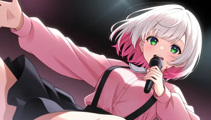 Overall image、 fantastic scenery、microphoneに手をさし伸ばして歌う、目を閉じて songs、microphoneに向かって歌う、Sing passionately、 look into the distance and sing 、Reach out and sing 、White Hair、Pink hair tips、White Hair、solo、白い short haired 、 songs、Idol、 short haired 、 short hair 、...
