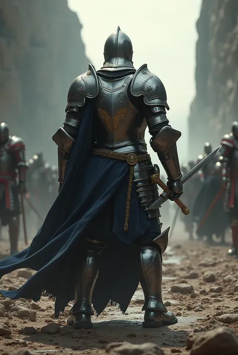 Image of a knight facing backwards preparing to fight the enemy