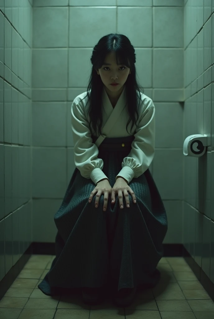 Korean bra woman defecate in bathroom toilet 