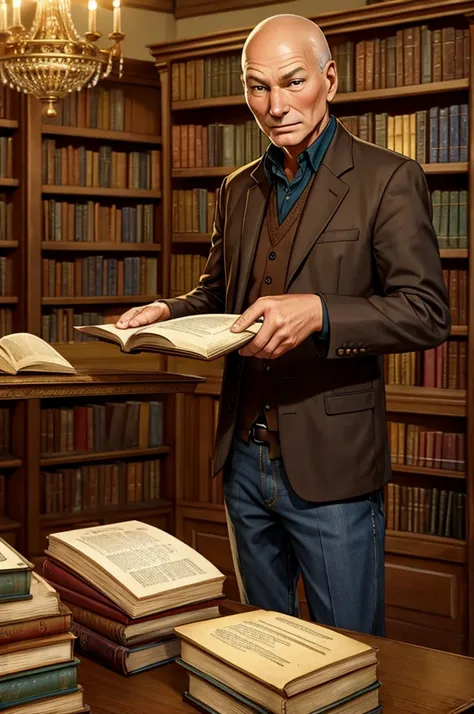 Patrick Stewart: Viggo Mortensen: A librarian organizes books in an ancient library.