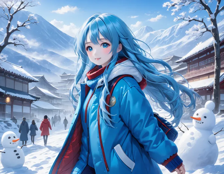 (( top quality)),(  super high resolution),(  Ultra Details ),(Exquisite depiction),((  Best Anime  )),( Best artwork ),  Ultra Precision Art, Great Depiction Technique  ,Overwhelming depiction:1.5, (  one girl:1.5),  Light blue long hair 、 Beautiful girls...