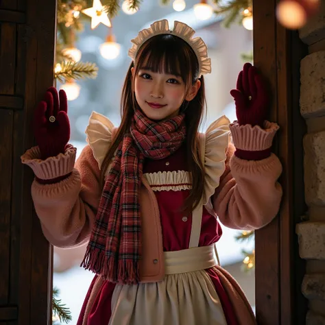 ultra-realistic, photorealistic, dramatic scene, shadow, global-illumination, solo, (20 years old Japanese famous idol girl:1.5), very beautiful fragile Japanese girl, very beautiful with very cute but boyish cool face, (traditional maid, face focus, woole...