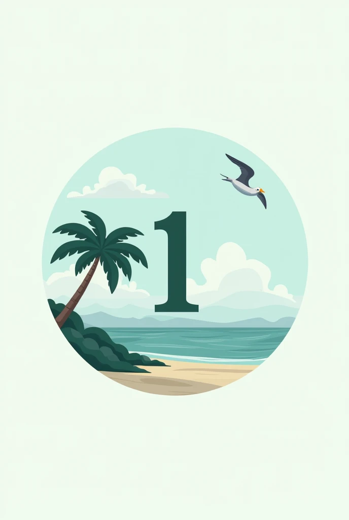 badge，There is an element with the number “1”，Sea，coconut，Seagull，Simplicity