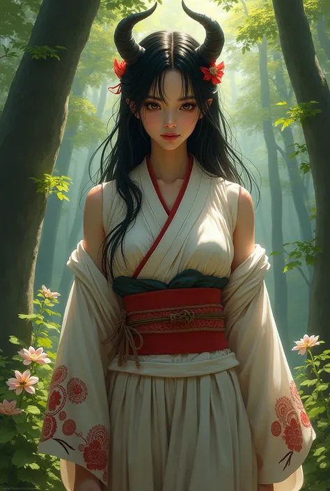  Nezuko Kamado, huge breast, in the forest, 