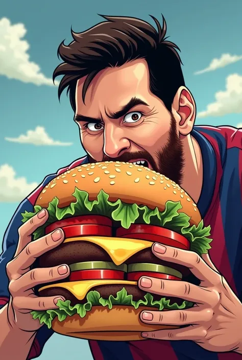 Messi eats an anime-style burker