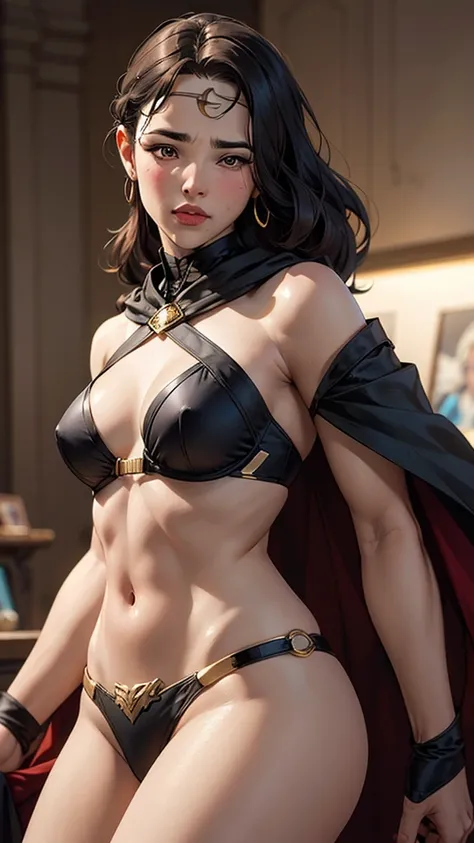 a close up of a woman in a black bikini and a cape, extremely detailed artgerm, ig model | artgerm, style artgerm, sexy painting of gal gadot, artgerm style, trending artgerm, range murata and artgerm, artgerm comic, in the style artgerm, as seen on artger...