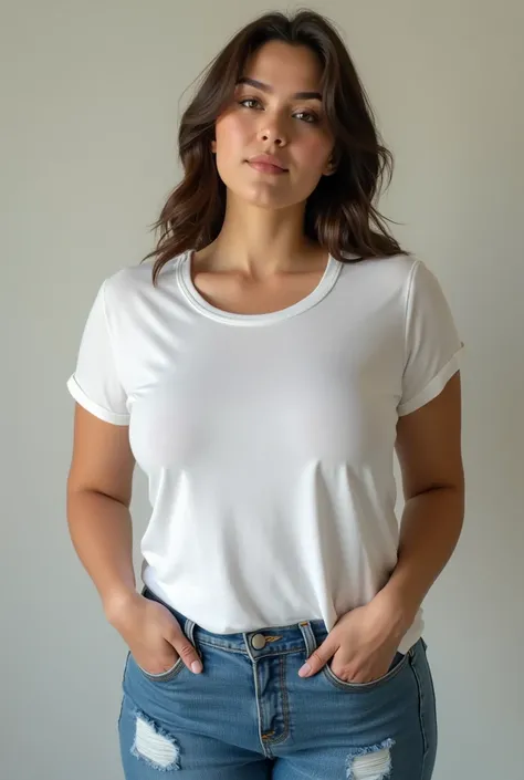  realistic, big boobs,White T-shirt, jeans