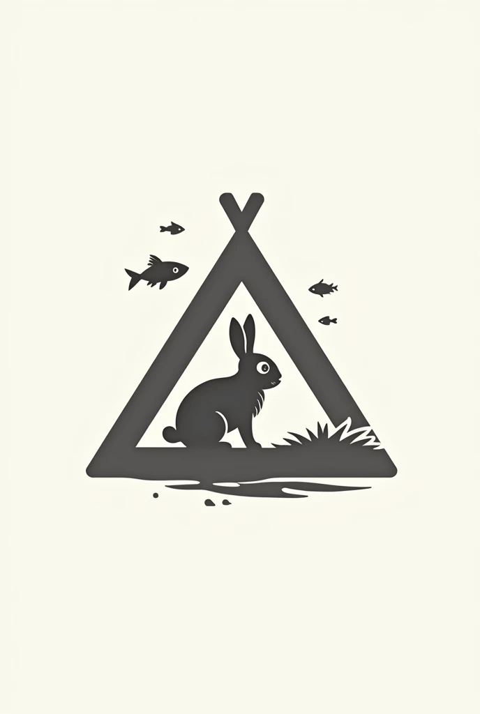 Logo with rabbit, diamond tent, fish as an element