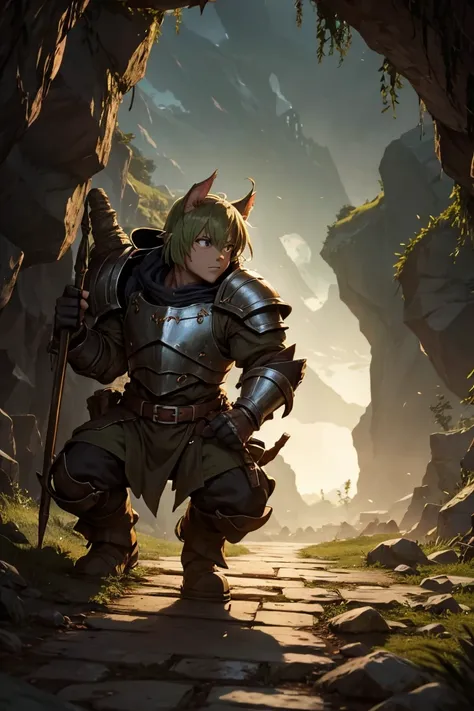 Goblin Slayer entering a cave to hunt down goblins