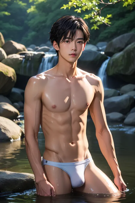 (8k), RAW photo, best quality, (realistic, photo-realistic), 1male, fade cut black hair, 22 year old man, gorgeous guys, cinematic lighting, volumetric lighting, flawless skin tones, cute Japanese guy, hair between eyes, {{{masterpiece}}}, gorgeous guy, ta...